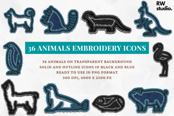 36 Animals Embroidery Graphic Clipart