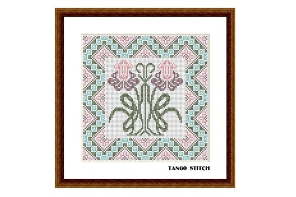 Art Nouveau Pink Flower Easy Embroidery