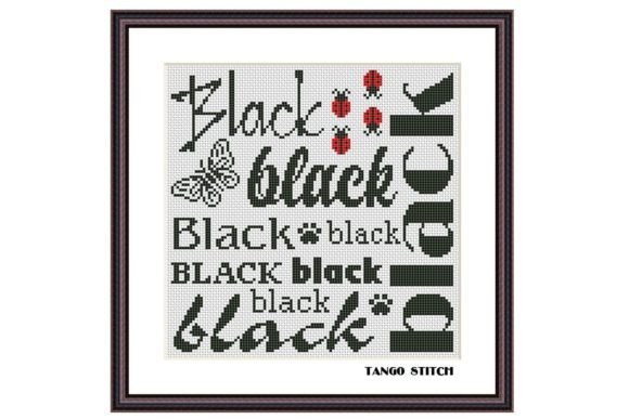 Black Words Cloud Typography Embroidery