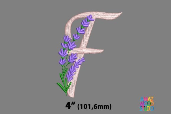 Letter F Floral Lavender Embroidery