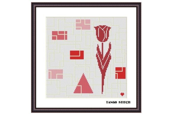 Red Tulip Flower Cross Stitch Embroidery